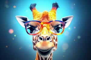 oculos de sol colorida jardim zoológico animal mamífero retrato pescoço animais selvagens África girafa. generativo ai. foto