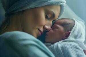 Cuidado pequeno bebê menina crianças pessoa mãe família amor filha. generativo ai. foto