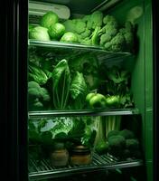 Comida geladeira geladeira dieta verde brócolis fresco cozinha saudável vegetariano foto