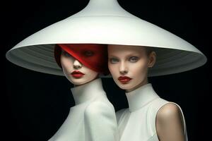 colorida Preto arte atraente mulheres vermelho beleza moda voga estilo branco chapéu foto