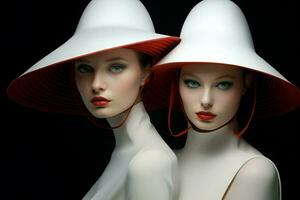 estúdio vermelho Preto branco mulheres arte moda chapéu beleza colorida atraente foto