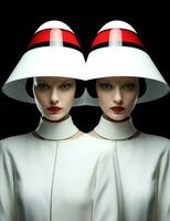 vermelho elegância branco beleza chapéu Penteado colorida Preto moda atraente mulheres arte foto
