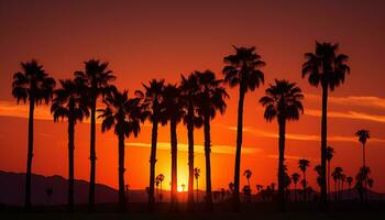 dramático Palma árvore silhueta do deserto pôr do sol generativo ai foto