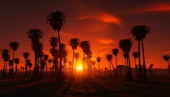 dramático Palma árvore silhueta do deserto pôr do sol generativo ai foto