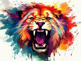 colorida leão cabeça respingo arte com branco fundo ai generativo foto