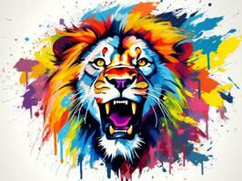 colorida leão cabeça respingo arte com branco fundo ai generativo foto