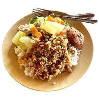 arroz coberto com vários tipos do Comida é chamado khao coberto com Curry foto