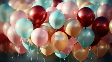 lindo multicolorido festivo balões para uma aniversário festa ou dia dos namorados dia fundo foto
