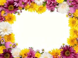 fronteira do flores em branco fundo com em branco branco texto espaço ai generativo foto