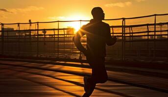 corredor às a corrida rastrear configuração uma Tempo contra a Sol foto