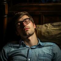 dormindo homem vestindo quadrado óculos ai generativo foto
