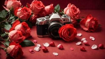 Primavera conceito com rosas em vermelho cartão. ai gerado foto