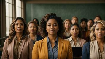 capacitando mulheres dentro a local de trabalho inclusividade. ai gerado foto