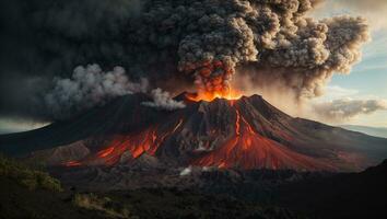 vulcão erupção panorama. ai gerado foto