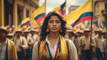 independência de Colômbia, Colômbia nacional dia, independência feriado, bandeira poster cartão postal, patriotismo, orgulho, autenticidade oficial símbolos e cores, Julho 20, fundo. ai gerado foto