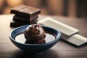 chocolate e chocolate bares dentro uma tigela. gerado por IA foto