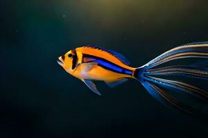 a laranja e azul peixe com grandes caudas. gerado por IA foto