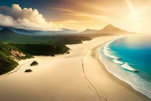 uma lindo de praia com areia e água. gerado por IA foto