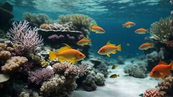 lindo peixe em a solo oceânico e coral recifes embaixo da agua beleza do peixe e coral recifes. ai gerado foto