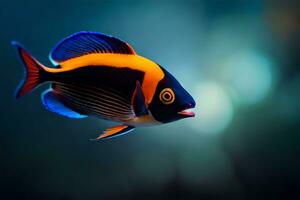 uma colorida peixe com preto, laranja e amarelo listras. gerado por IA foto