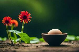 ovo dentro uma tigela com flores gerado por IA foto