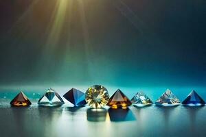 uma grupo do diamantes em uma mesa. gerado por IA foto