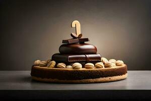 uma chocolate bolo com uma número em topo. gerado por IA foto