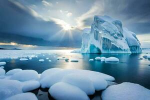 icebergs dentro a ártico oceano. gerado por IA foto