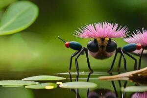 uma flor erro com uma flor em Está cabeça. gerado por IA foto