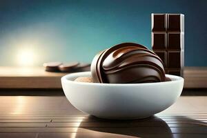 chocolate dentro uma tigela em uma mesa. gerado por IA foto