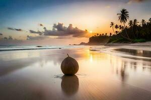 a coco em a de praia. gerado por IA foto