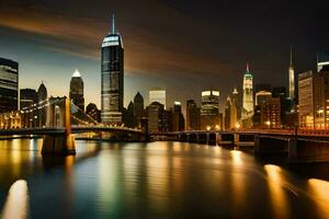 a cidade Horizonte às noite com luzes sobre. gerado por IA foto