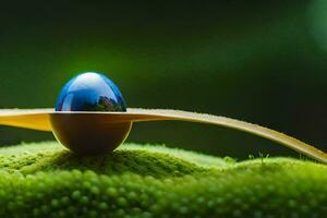uma azul ovo sentado em topo do uma verde grama. gerado por IA foto