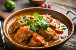 frango Curry dentro uma tigela. gerado por IA foto