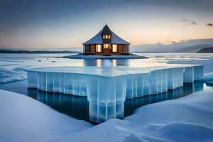 gelo flutua dentro a água perto uma casa. gerado por IA foto