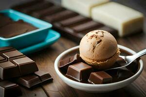 chocolate e gelo creme dentro uma tigela. gerado por IA foto