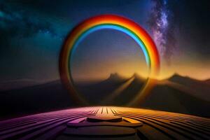uma arco Iris é visto dentro a céu acima uma montanha. gerado por IA foto