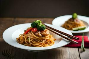 chinês Comida dentro a cozinha. gerado por IA foto