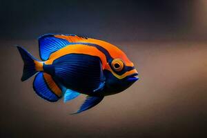 uma colorida peixe com laranja e azul listras. gerado por IA foto