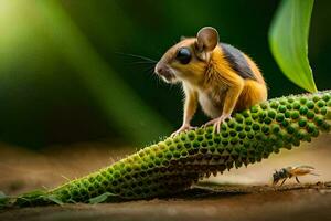 uma rato é sentado em topo do uma plantar. gerado por IA foto