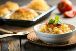 Macarrão e queijo dentro uma tigela. gerado por IA foto