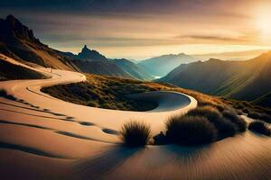 a Sol é configuração sobre uma deserto panorama. gerado por IA foto