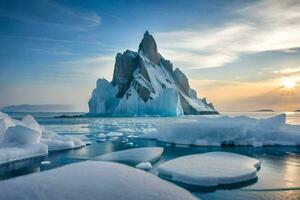 a Sol conjuntos sobre a iceberg dentro a ártico. gerado por IA foto