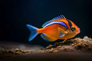 uma peixe com laranja e azul listras em Está corpo. gerado por IA foto