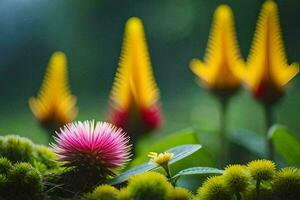 uma flor é dentro a meio do uma verde campo. gerado por IA foto