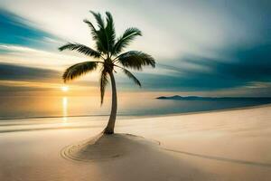 a Palma árvore em a de praia. gerado por IA foto
