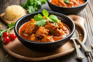 frango Curry dentro uma tigela. gerado por IA foto