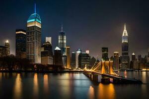 a Manhattan Horizonte às noite. gerado por IA foto