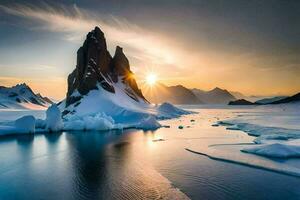 a Sol sobe sobre a iceberg dentro a ártico. gerado por IA foto