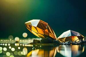 dois diamante em forma objetos sentado em a água. gerado por IA foto